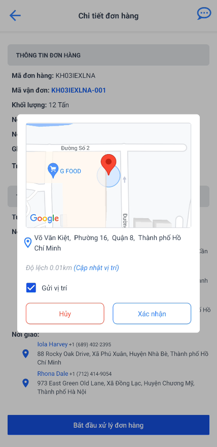 Giao diện xác nhận vị trí hiện tại