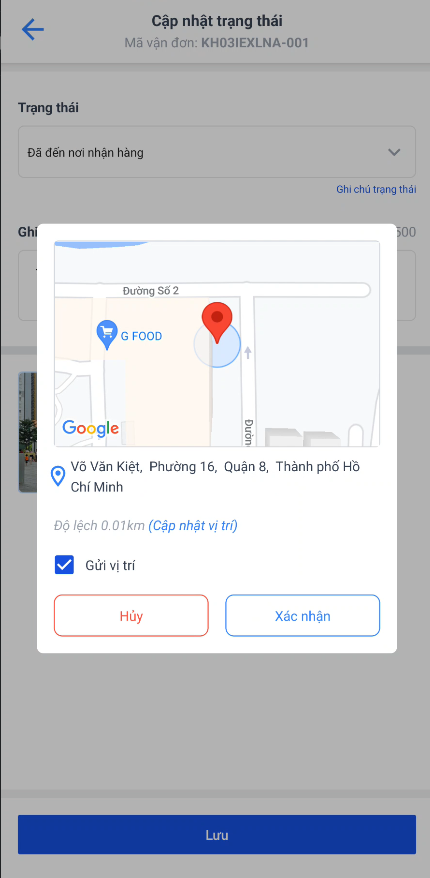 Xác nhận vị trí khi cập nhật trạng thái