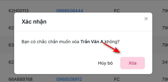 Xác nhận xóa tài xế