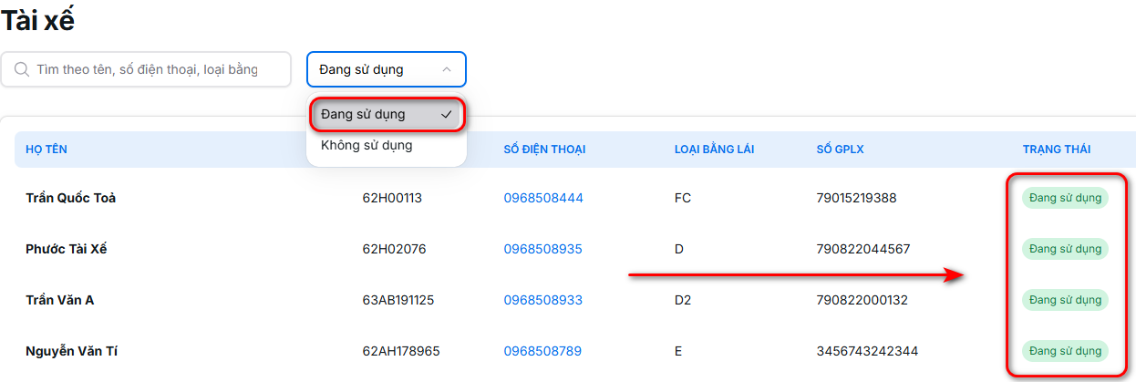 Sử dụng bộ lọc theo trạng thái
