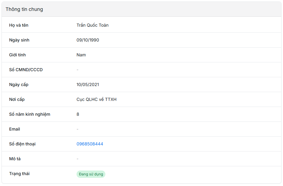 Thông tin chung về tài xế