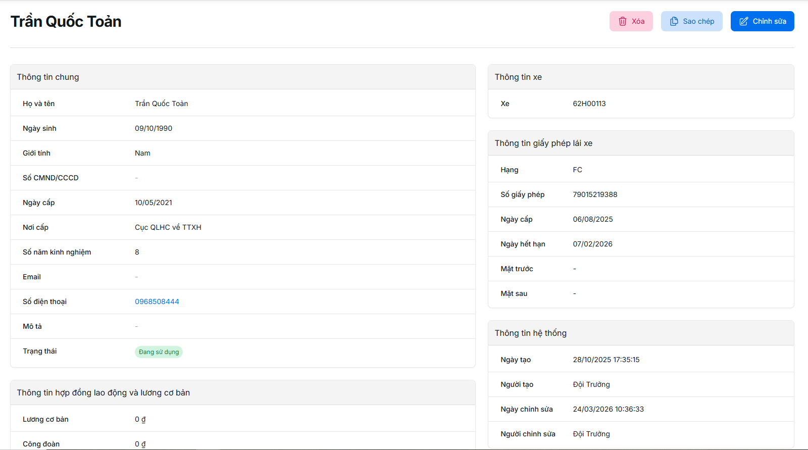 Màn hình chi tiết tài xế