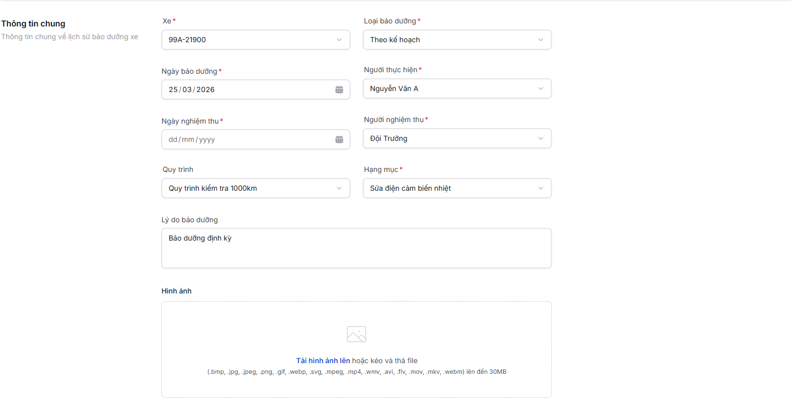 Chỉnh sửa thông tin chung