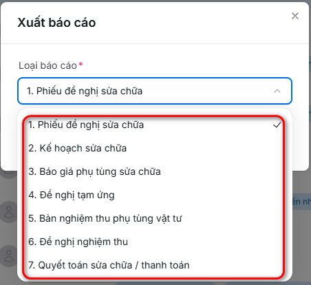 Chọn loại báo cáo