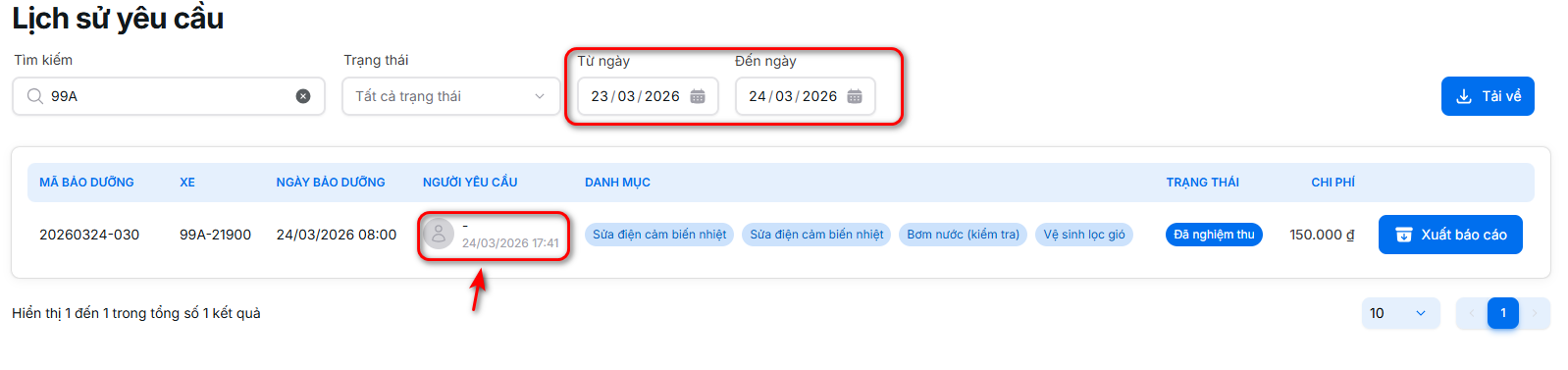 Sử dụng bộ lọc theo thời gian