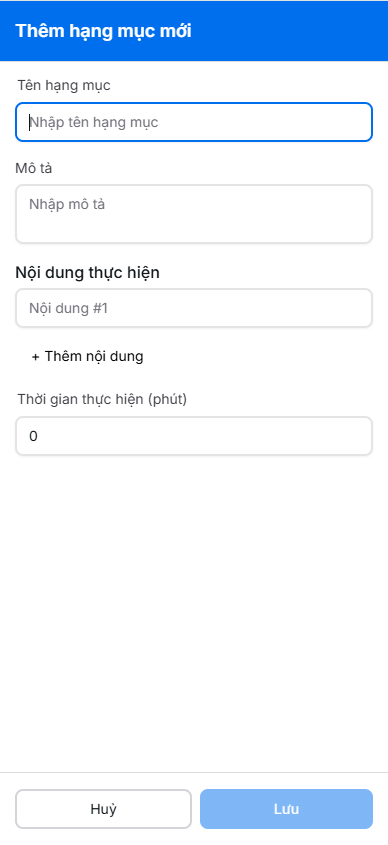 Tạo mới hạng mục