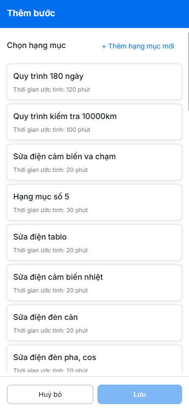 Chọn hạng mục