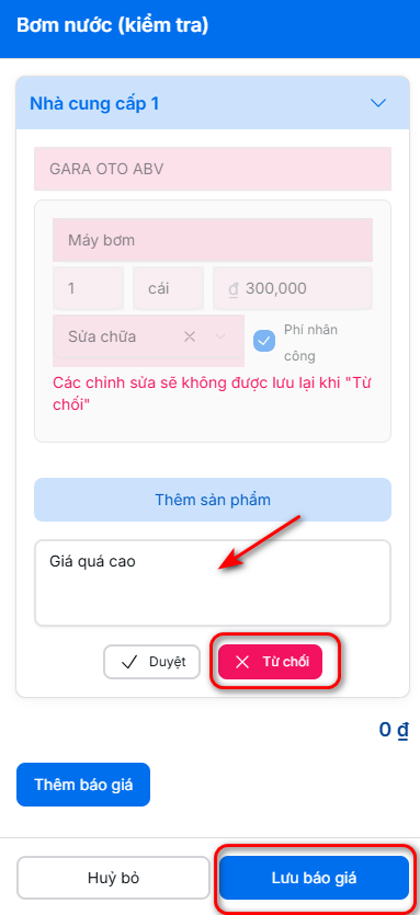 Từ chối báo giá