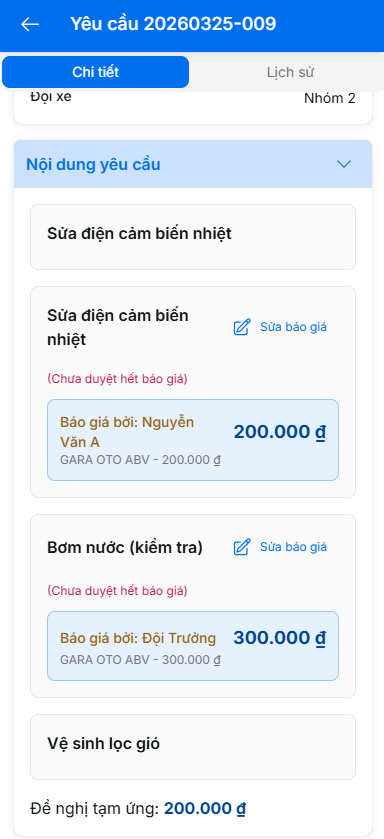 Danh sách báo giá