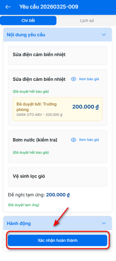 Xác nhận hoàn thành