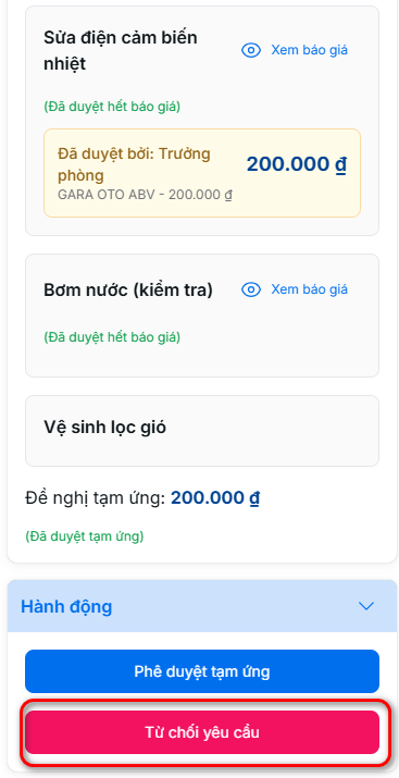 Từ chối tạm ứng