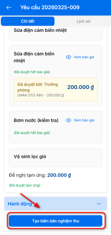 Tạo biên bản nghiệm thu