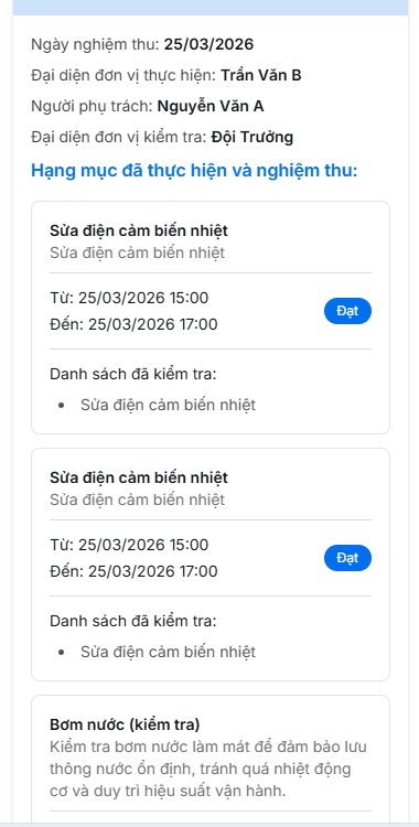 Kết quả nghiệm thu