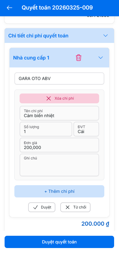 Chi tiết quyết toán