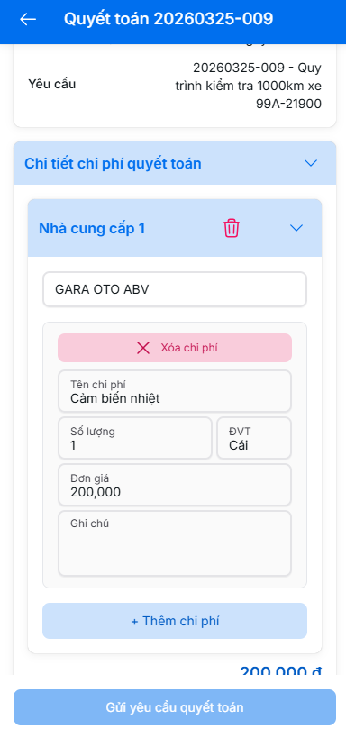 Chi tiết quyết toán