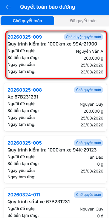 Danh sách quyết toán