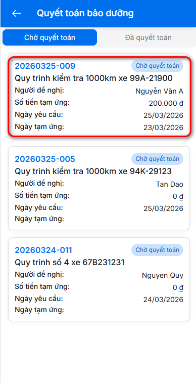 Danh sách quyết toán