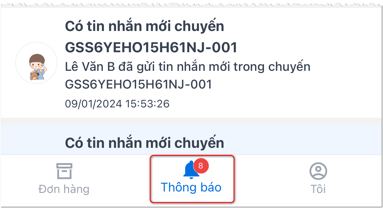 Chọn vào tab Thông báo
