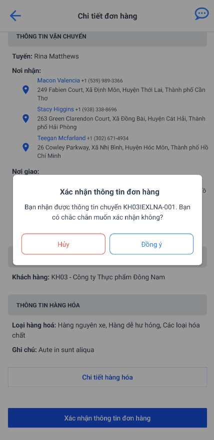 Giao diện yêu cầu xác nhận
