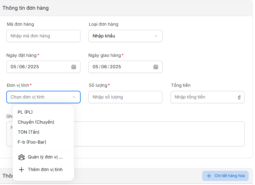 Form thông tin đơn hàng