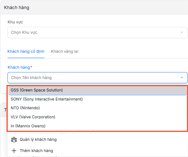 Form chọn khách hàng