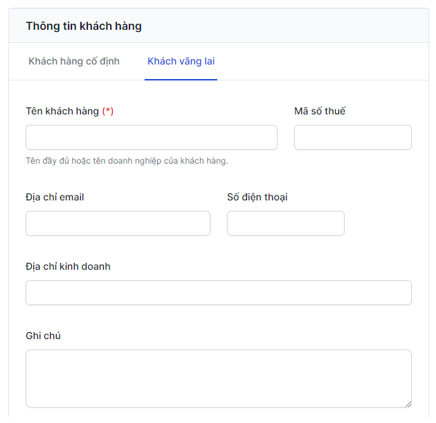 Nhập thông tin khách vãng lai