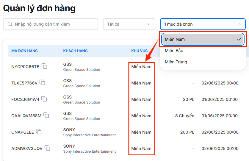 Sử dụng bộ lọc theo khu vực