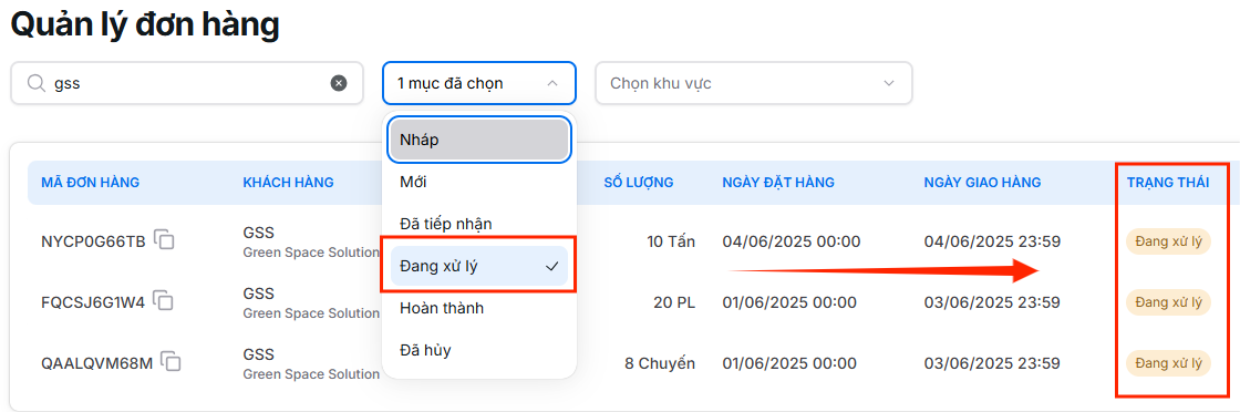 Sử dụng bộ lọc theo trạng thái