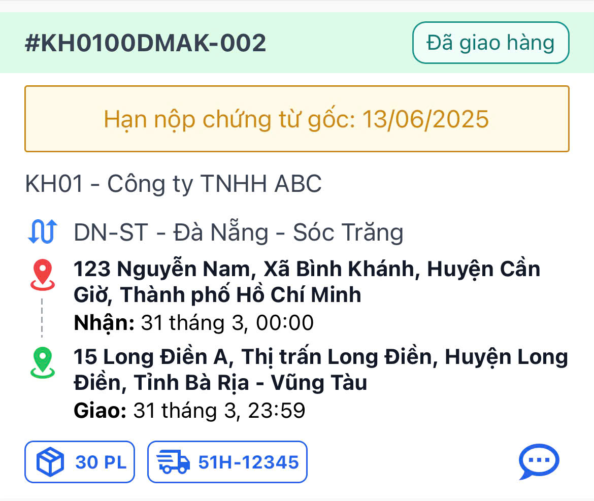 Đơn hàng ở tab Đã giao