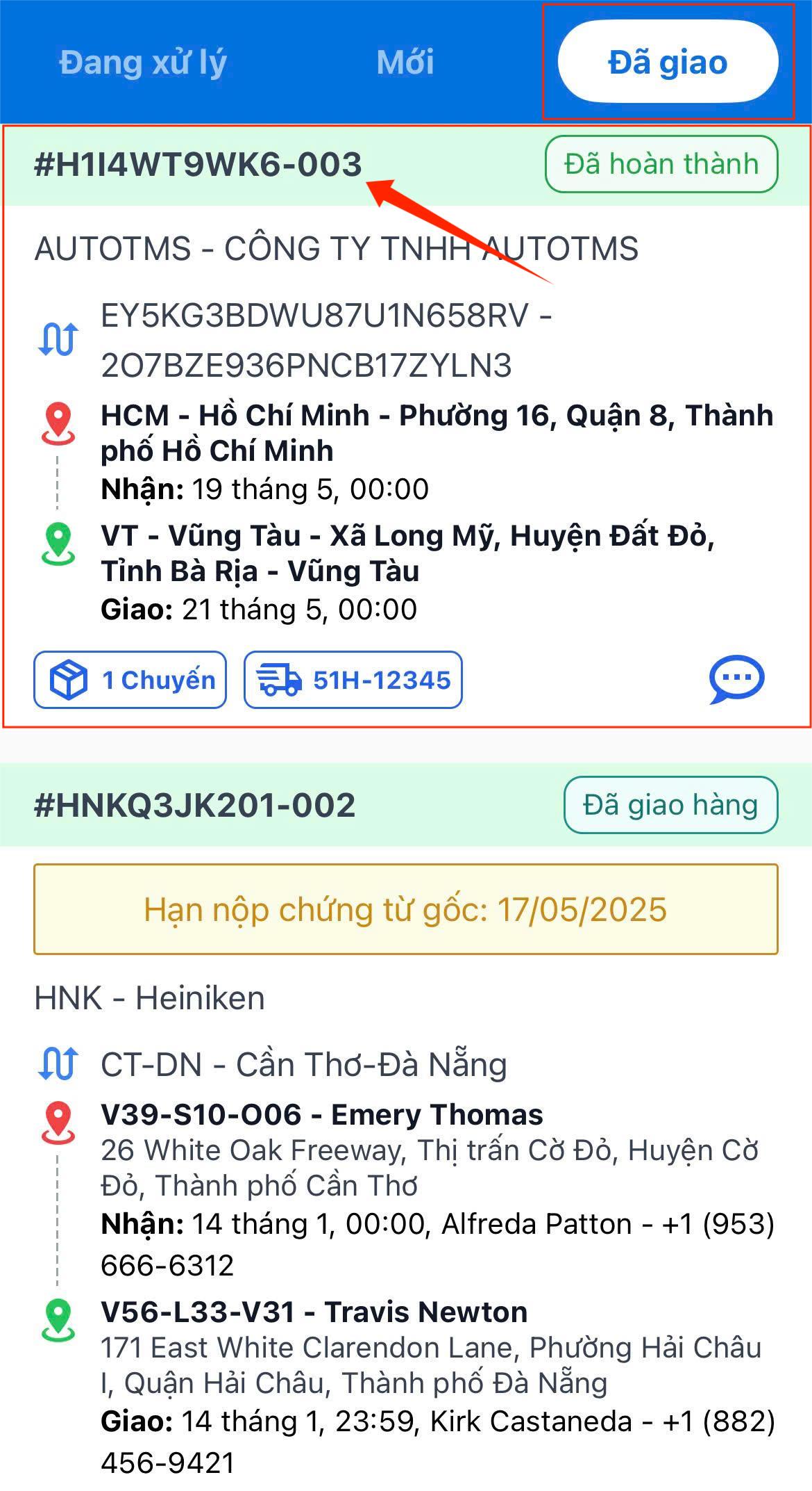 Đối với Đơn hàng Đã giao