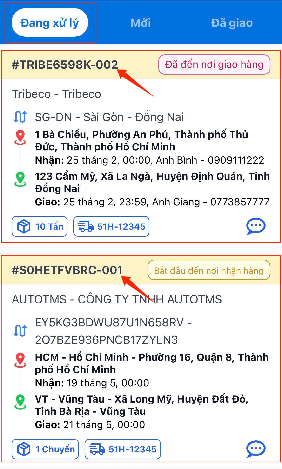Đối với Đơn hàng Đang xử lý