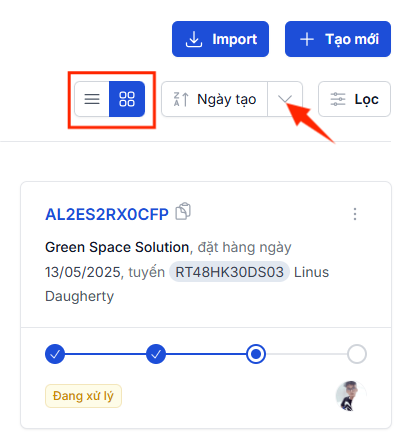 Sắp xếp đơn hàng