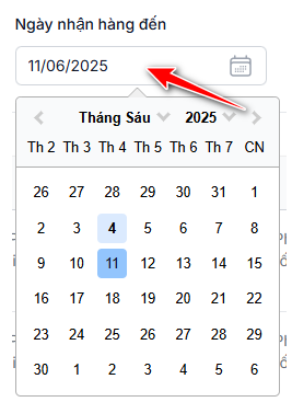 Chọn một ngày nhận hàng đến