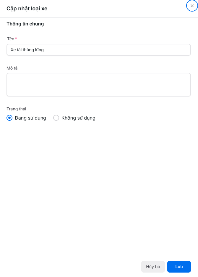 Biểu mẫu chỉnh sửa loại xe