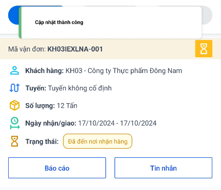 Thông báo cập nhật trạng thái thành công
