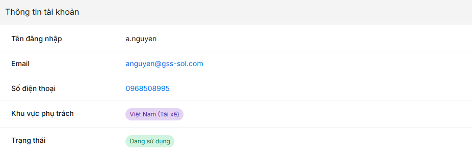 Thông tin tài khoản người dùng