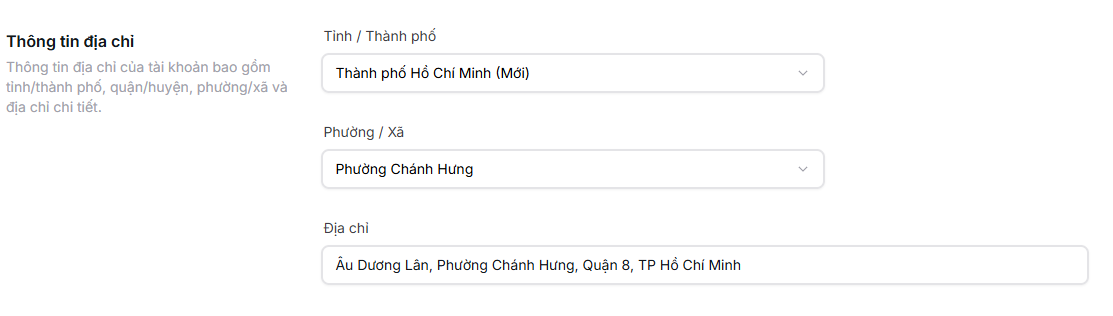 Thông tin địa chỉ