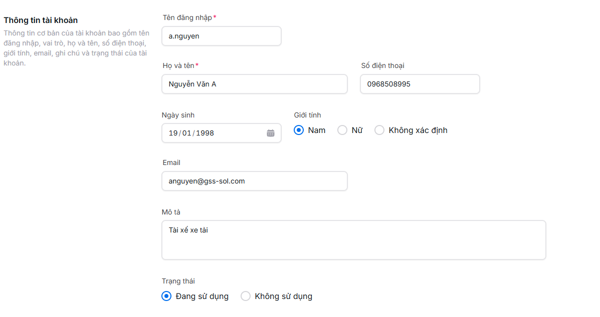 Thay đổi thông tin tài khoản