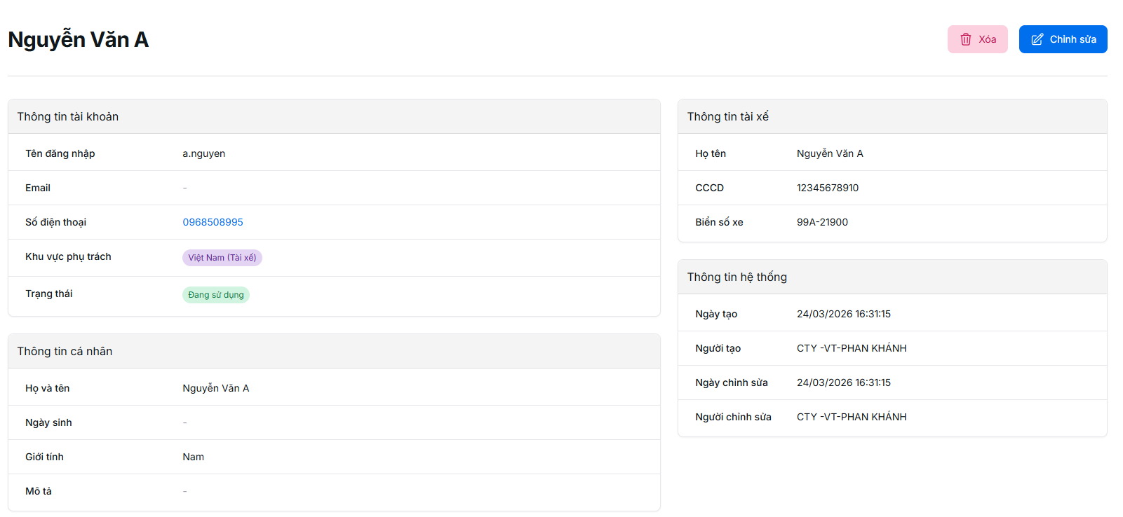Màn hình chi tiết người dùng