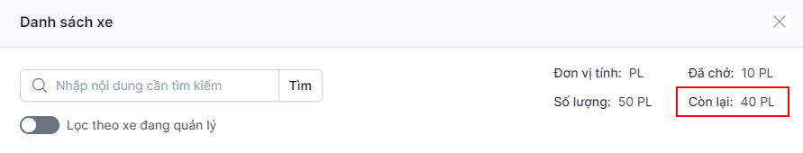 Hàng hóa còn lại cần điều xe